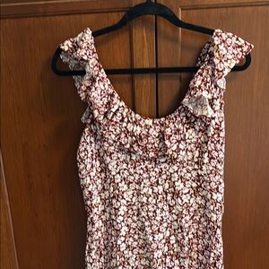 Madewell Burgundy and Cream Floral Ruffle-Strap Tank